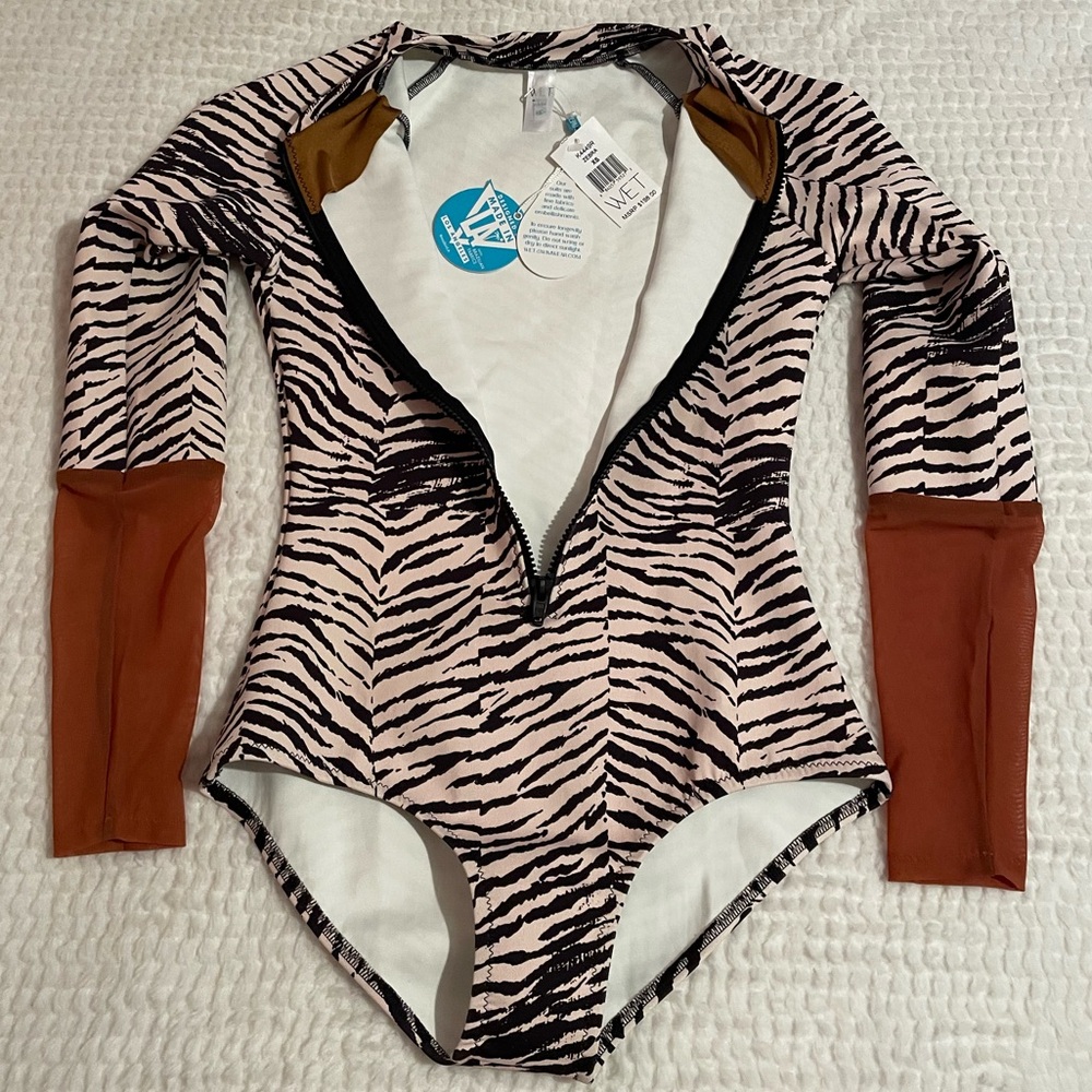 WET Swimwear | Eliana Long Sleeve Swim in Zebra | One Piece Swimsuit | NWT - Picture 8 of 16